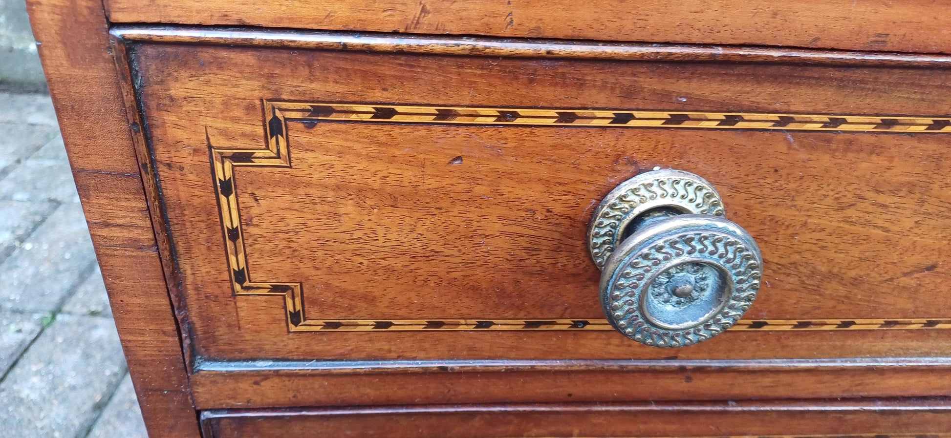 Georgian Early Victorian Mahogany Inlaid and Oak Cupboard with Drawers Sideboard