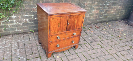 Georgian Early Victorian Mahogany Inlaid and Oak Cupboard with Drawers Sideboard