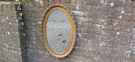 Large Vintage Late Victorian Gold Gilt Decorative Oval Wall Mirror