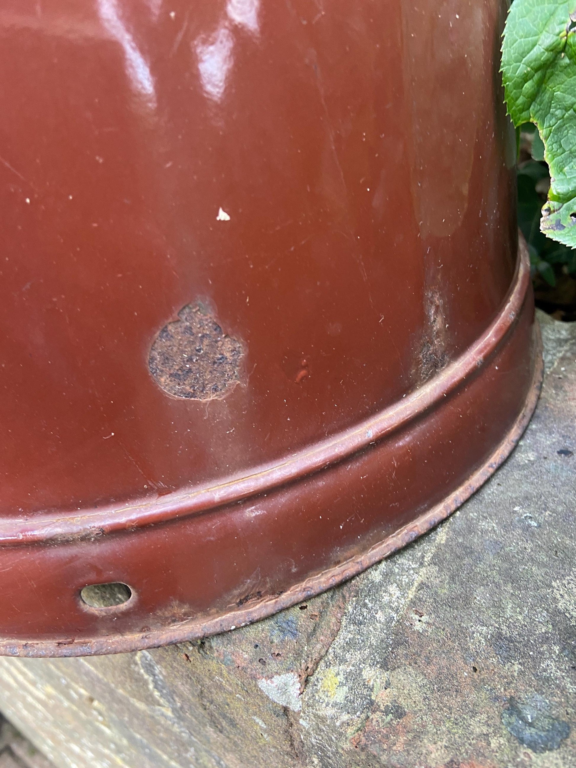 Super large metal vase or planter or bucket or storage stand. Original painted metal container from 1900s - possibly a milk container?