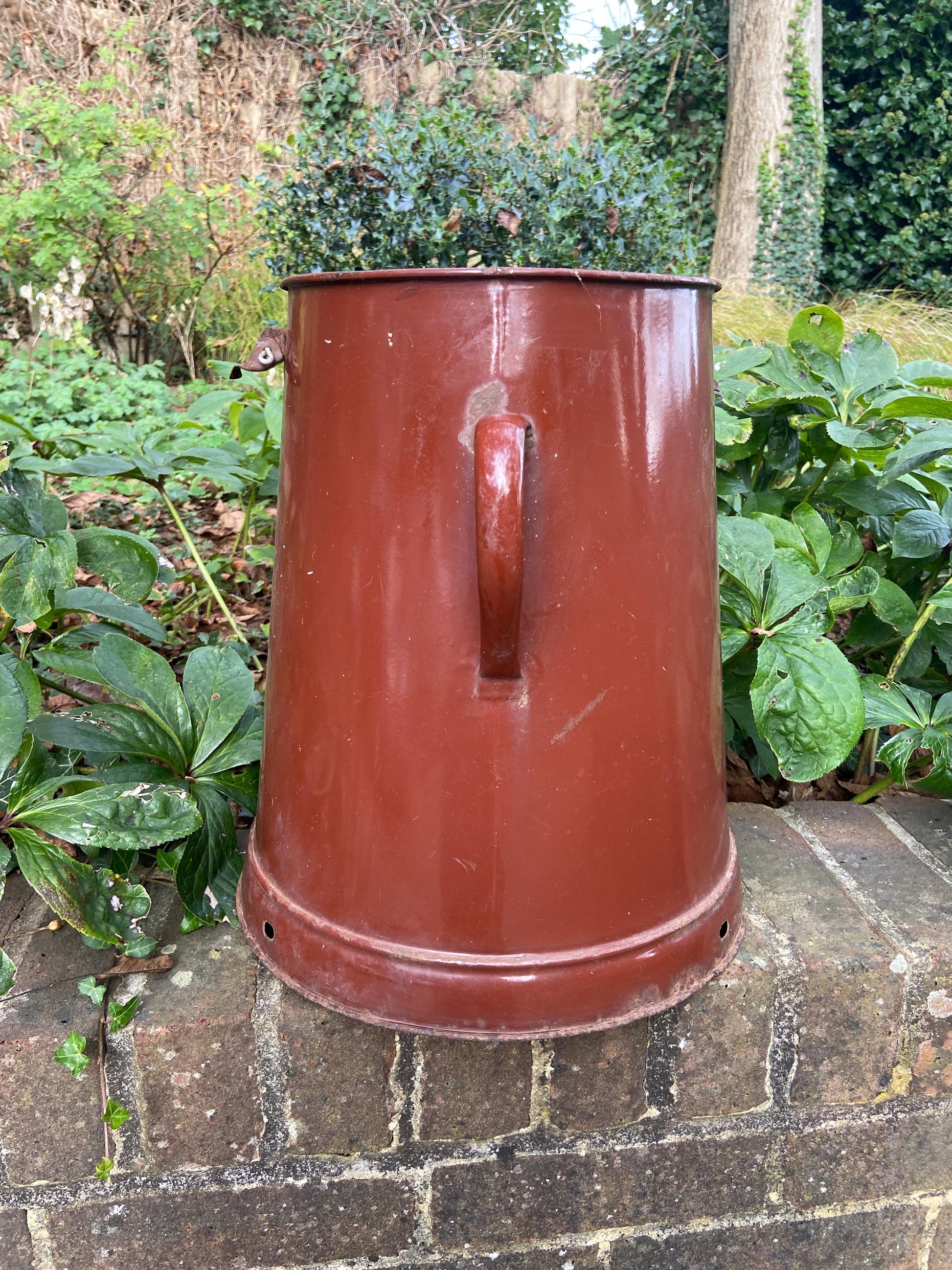 Super large metal vase or planter or bucket or storage stand. Original painted metal container from 1900s - possibly a milk container?