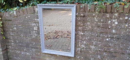 Very Large Painted Rectangular Mirror Grey with Gold Highlights Wooden Frame