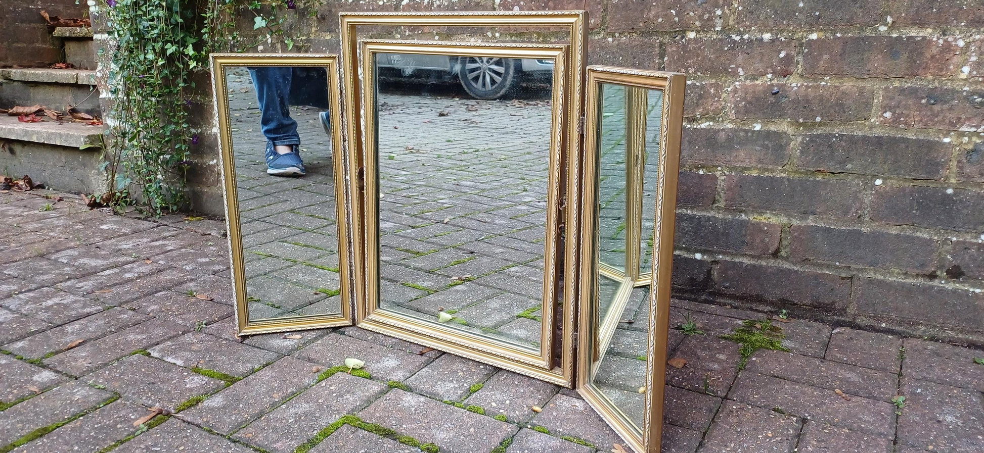 Vintage Retro Classic Gold Gilt 70s Adjustable Triple Mirror