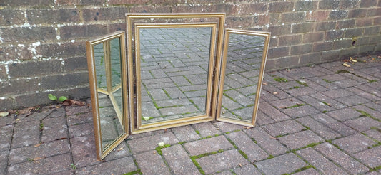 Vintage Retro Classic Gold Gilt 70s Adjustable Triple Mirror
