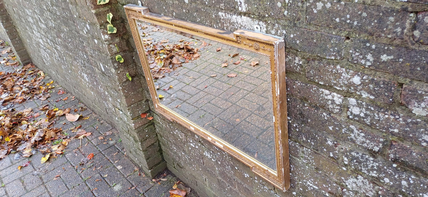 Large Unique Distressed Vintage Victorian Gold Gilt Decorative Mirror
