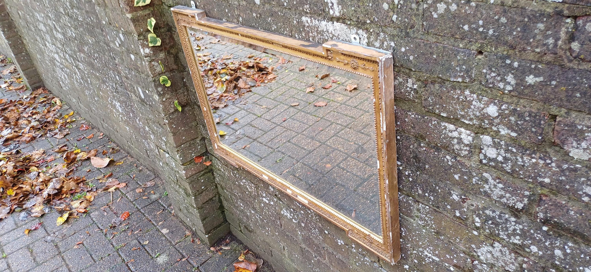 Large Unique Distressed Vintage Victorian Gold Gilt Decorative Mirror