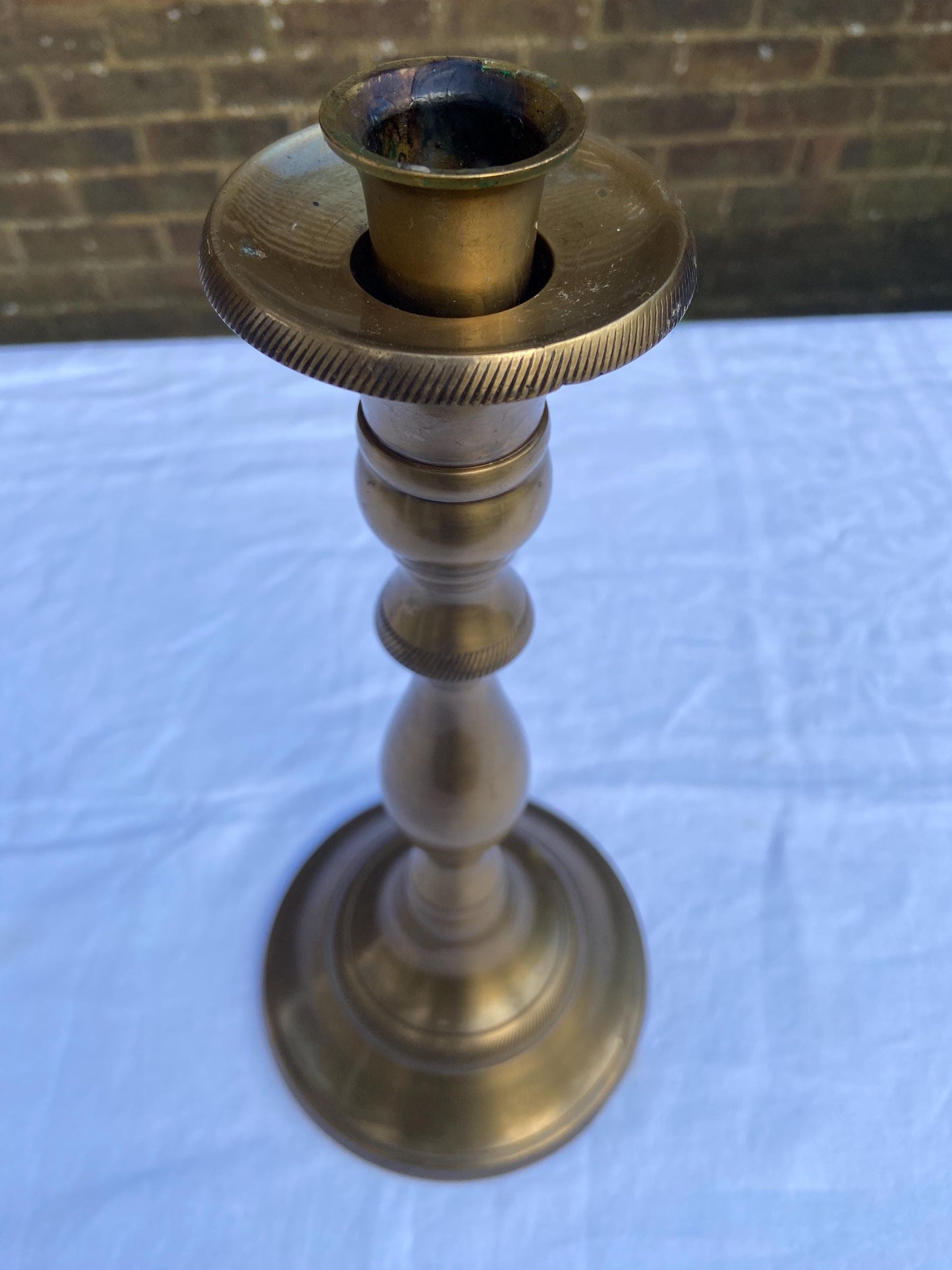 Indian solid brass vintage tall candlestick candle holder (32cm tall)