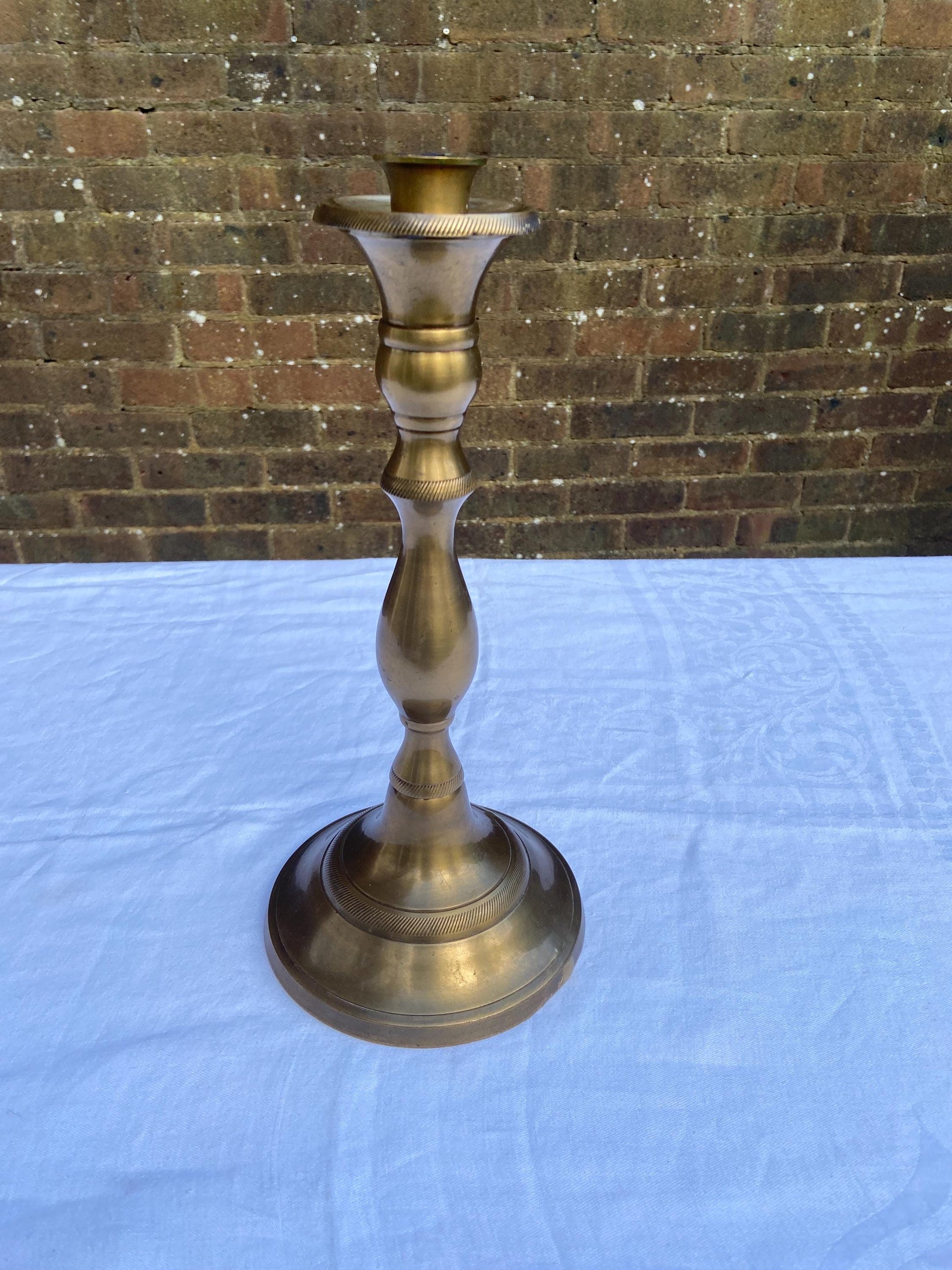 Indian solid brass vintage tall candlestick candle holder (32cm tall)