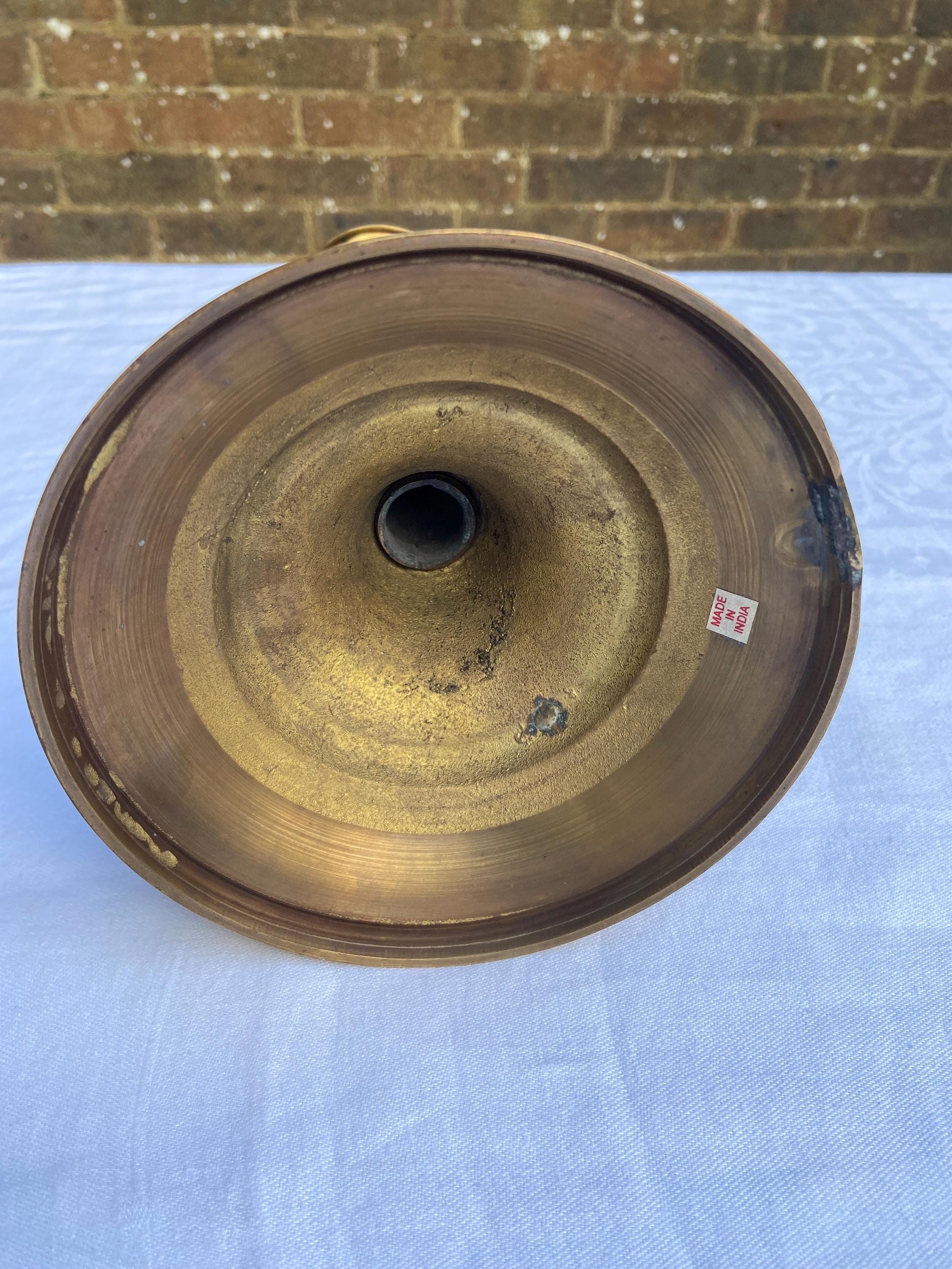 Indian solid brass vintage tall candlestick candle holder (32cm tall)