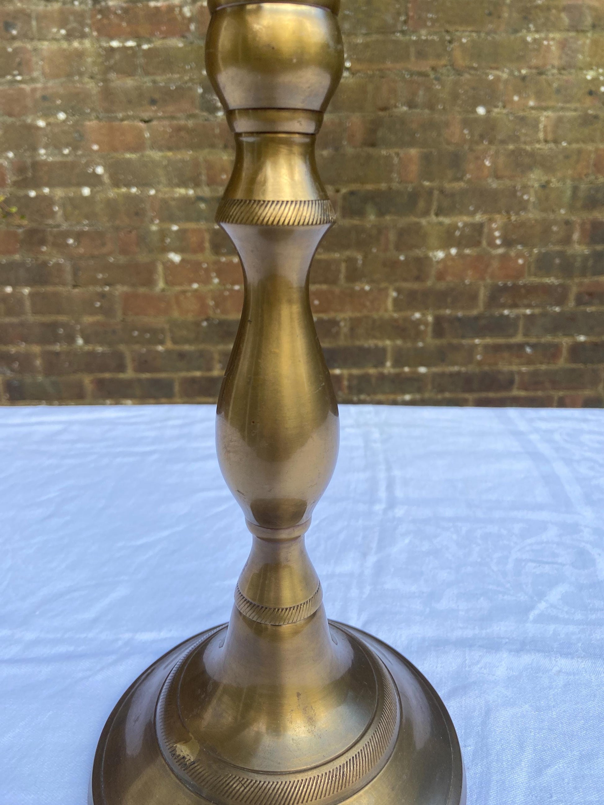 Indian solid brass vintage tall candlestick candle holder (32cm tall)