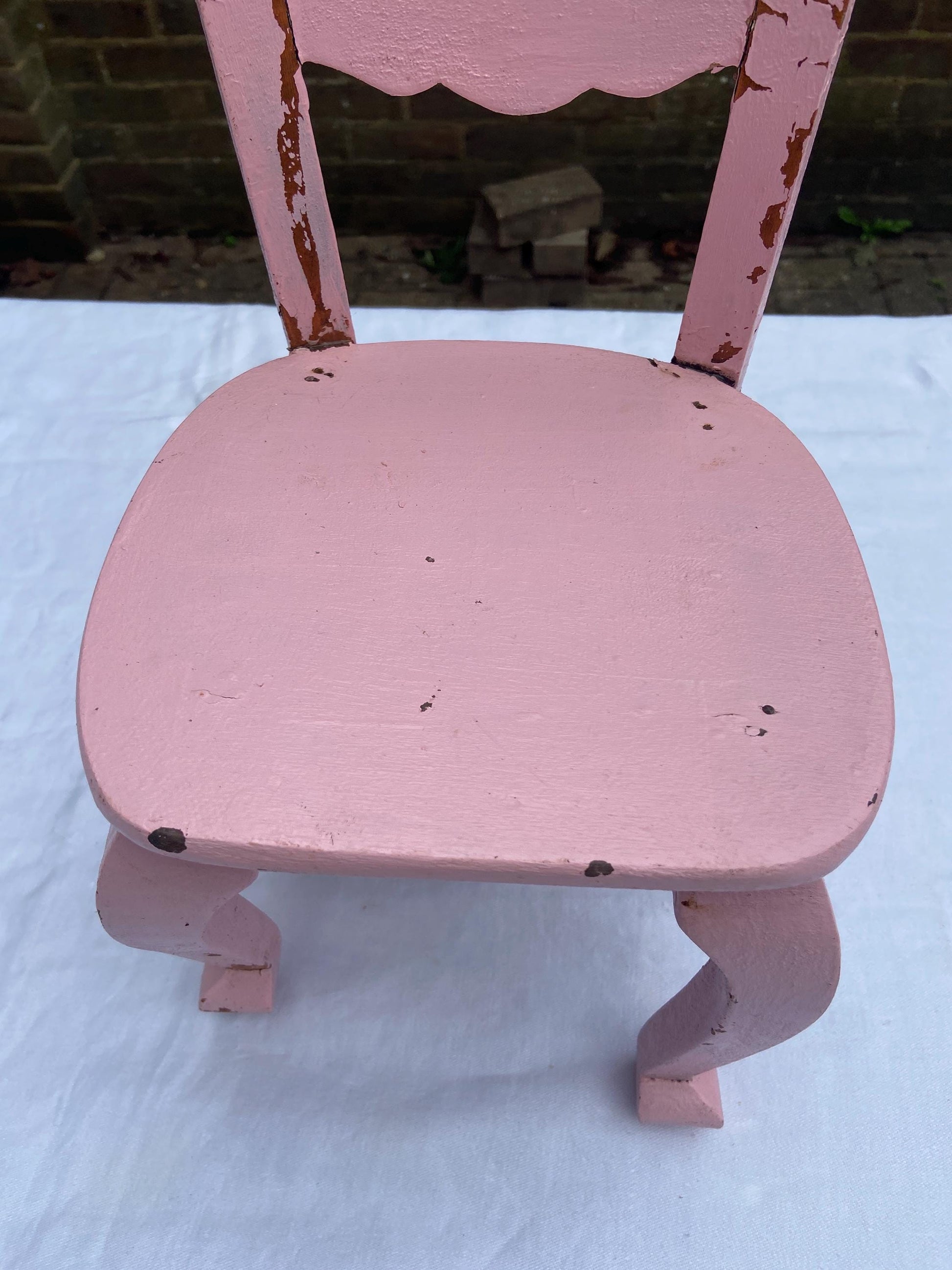Doll's chair, vintage, upcycling project - pink wooden doll chair project