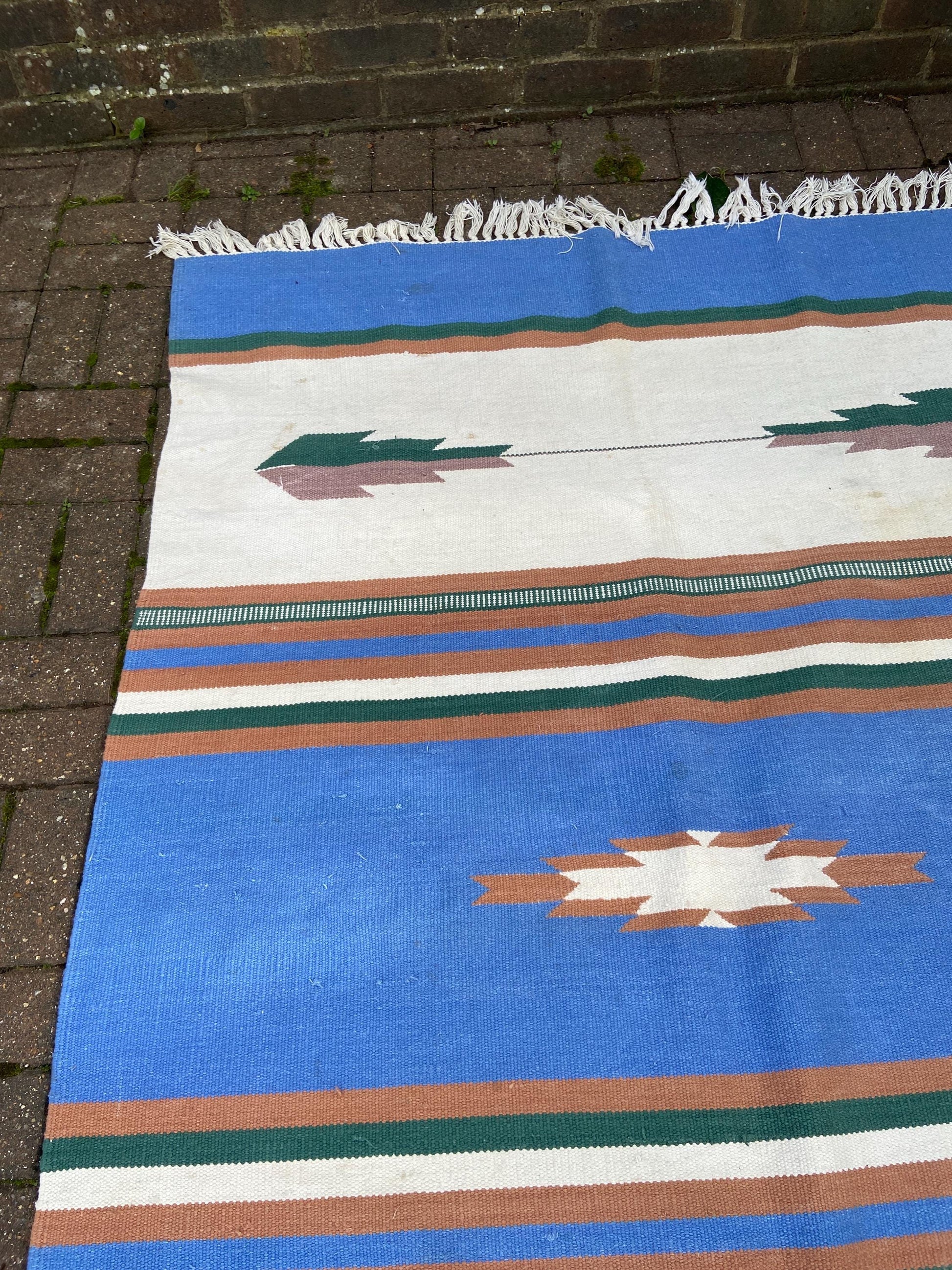Vibrant Vintage Kilim Rug - 80" x 60" (203cm x 152cm) - blues, browns, creams