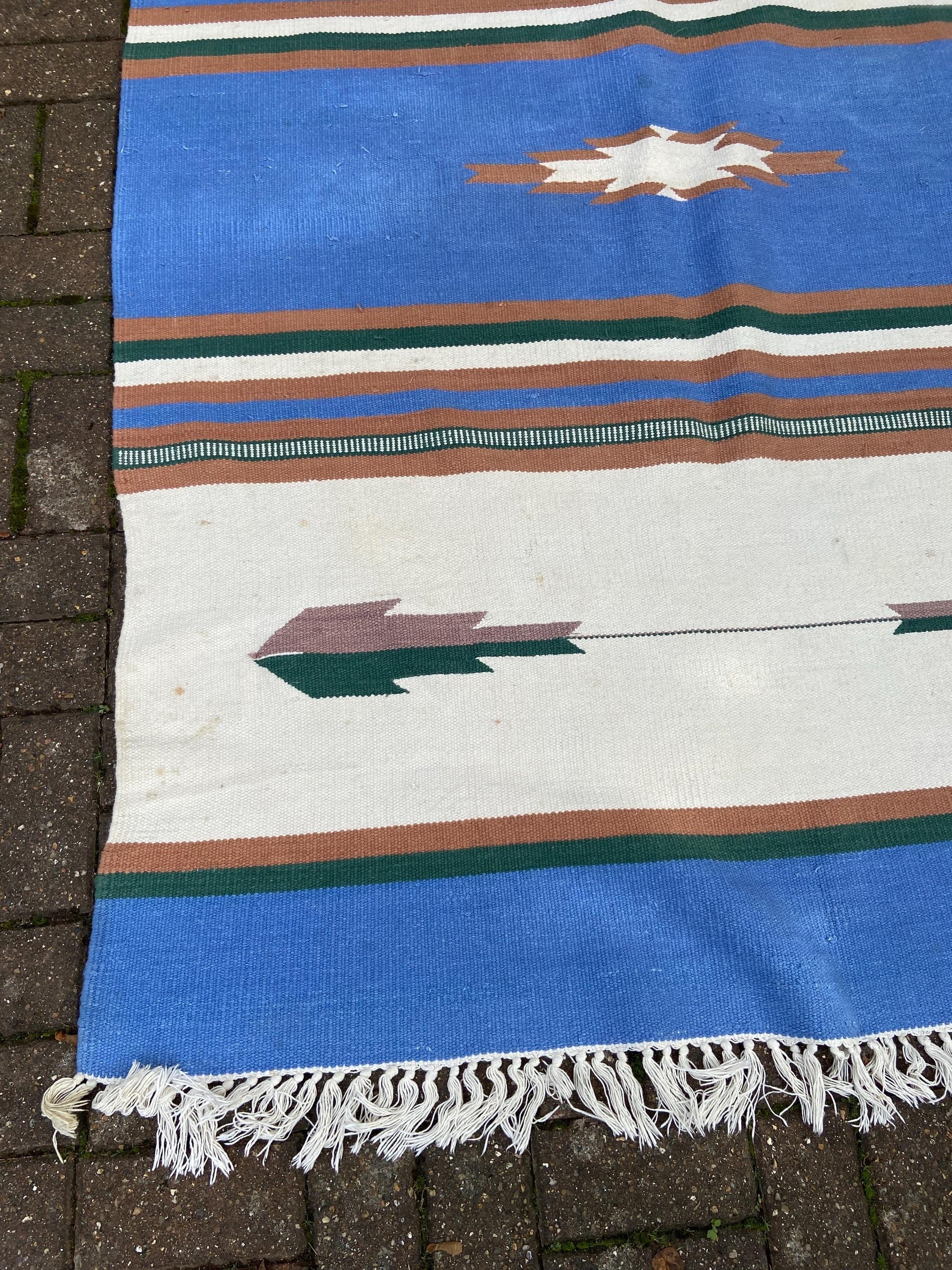 Vibrant Vintage Kilim Rug - 80" x 60" (203cm x 152cm) - blues, browns, creams