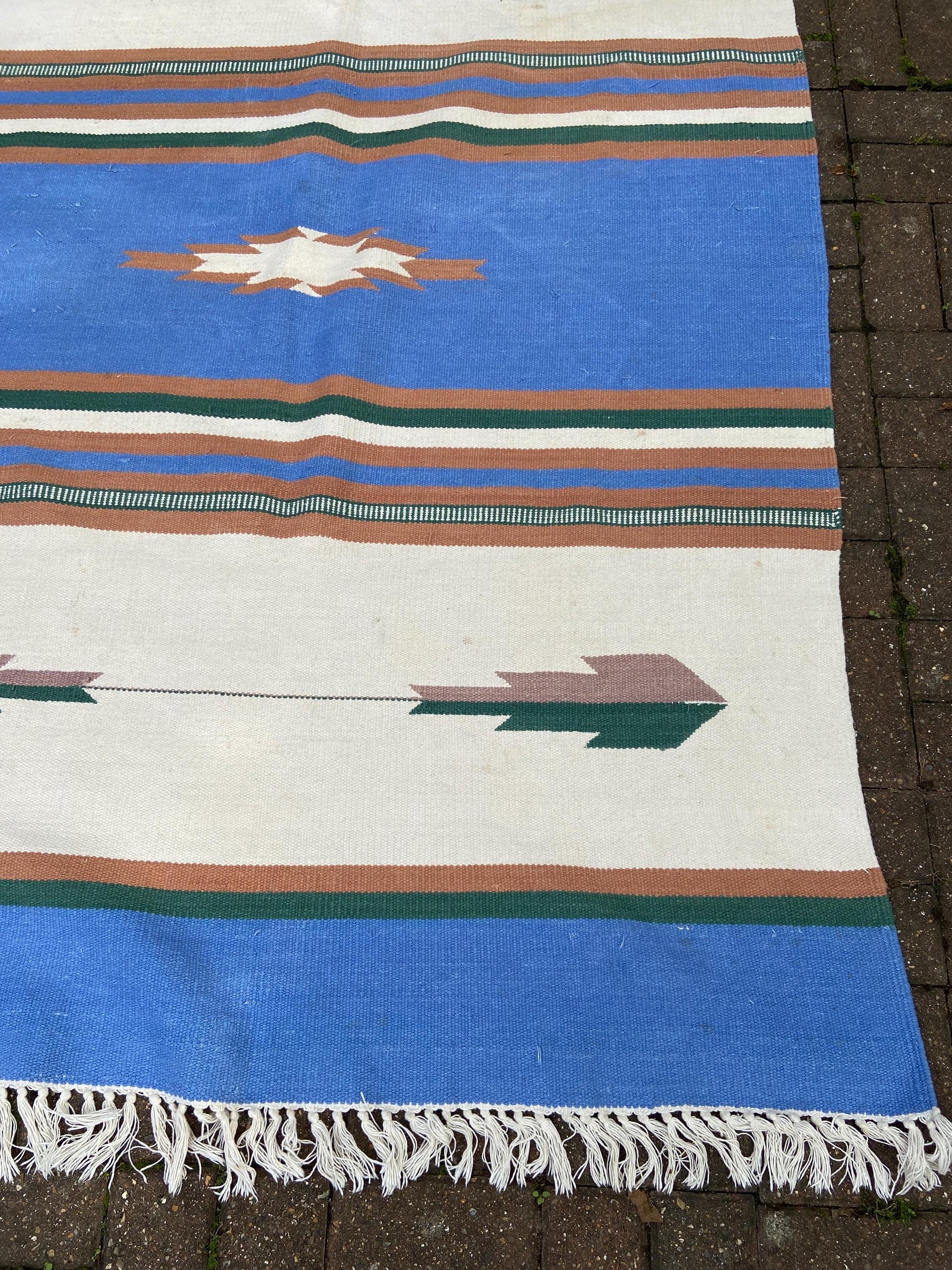 Vibrant Vintage Kilim Rug - 80" x 60" (203cm x 152cm) - blues, browns, creams