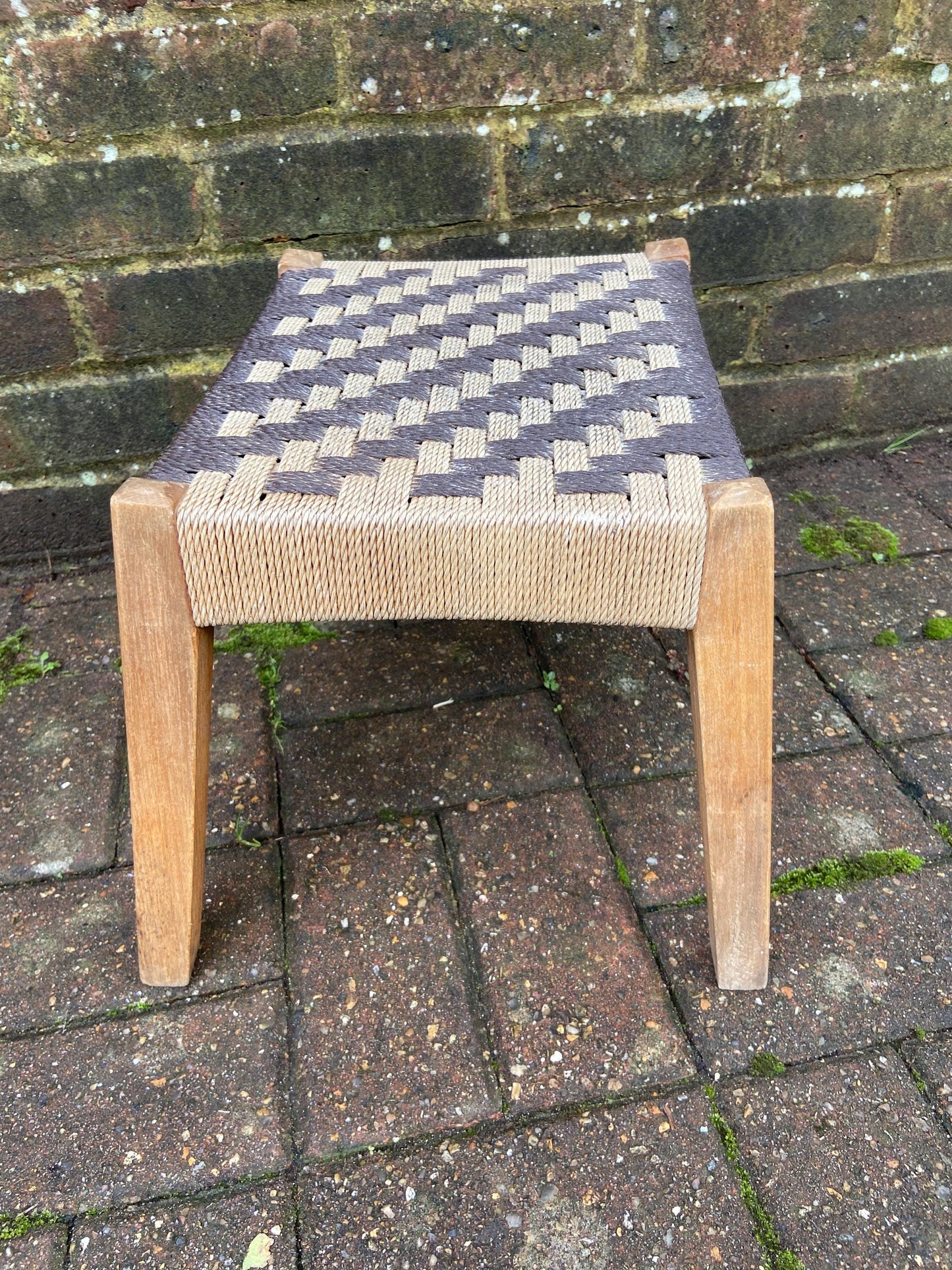 Retro String Woven Stool with rustic coloured string and finish