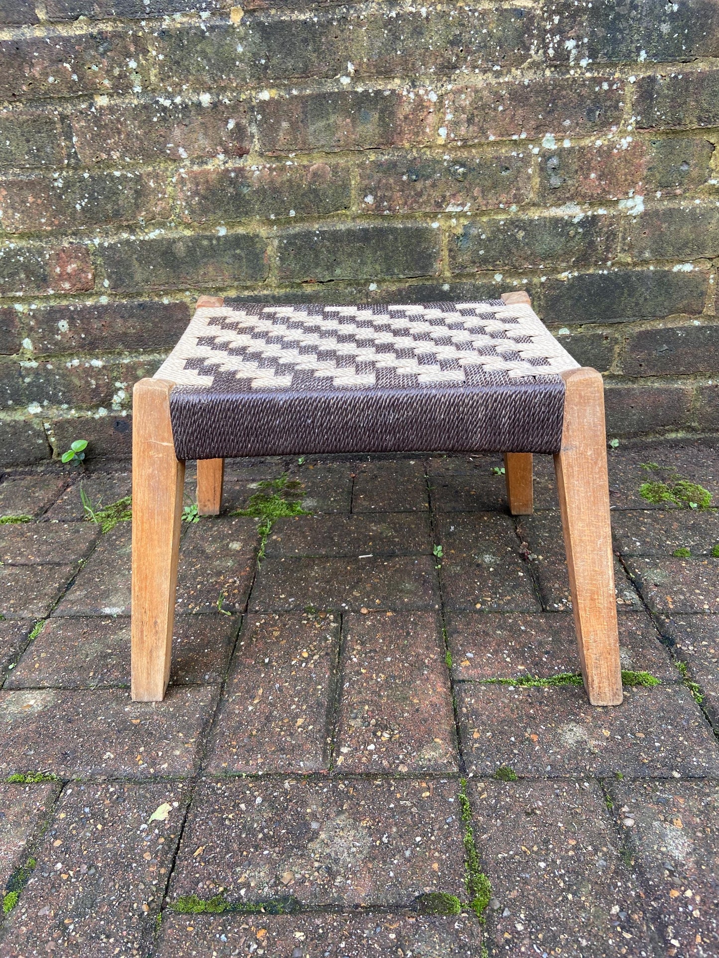 Retro String Woven Stool with rustic coloured string and finish