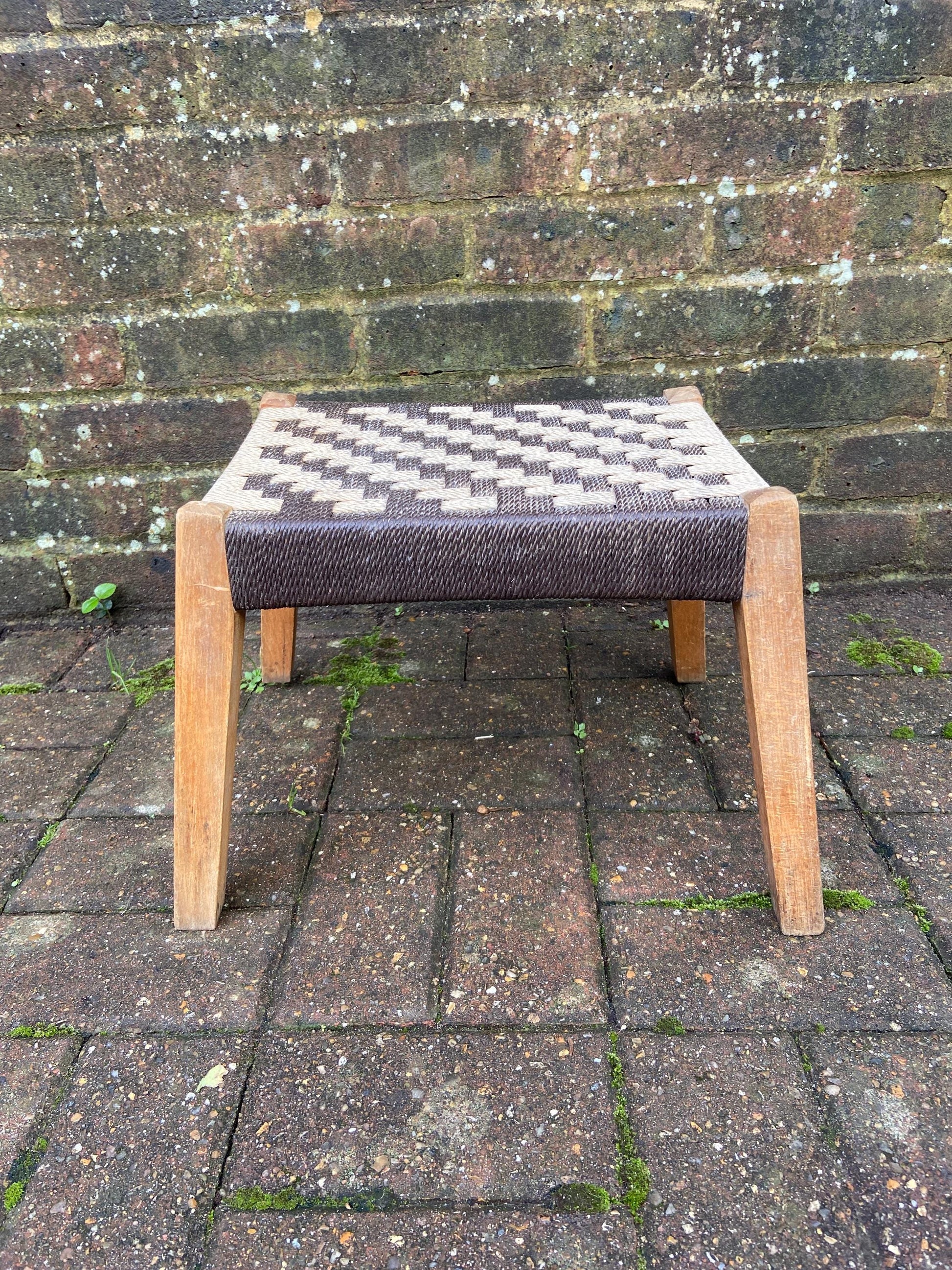 Retro String Woven Stool with rustic coloured string and finish