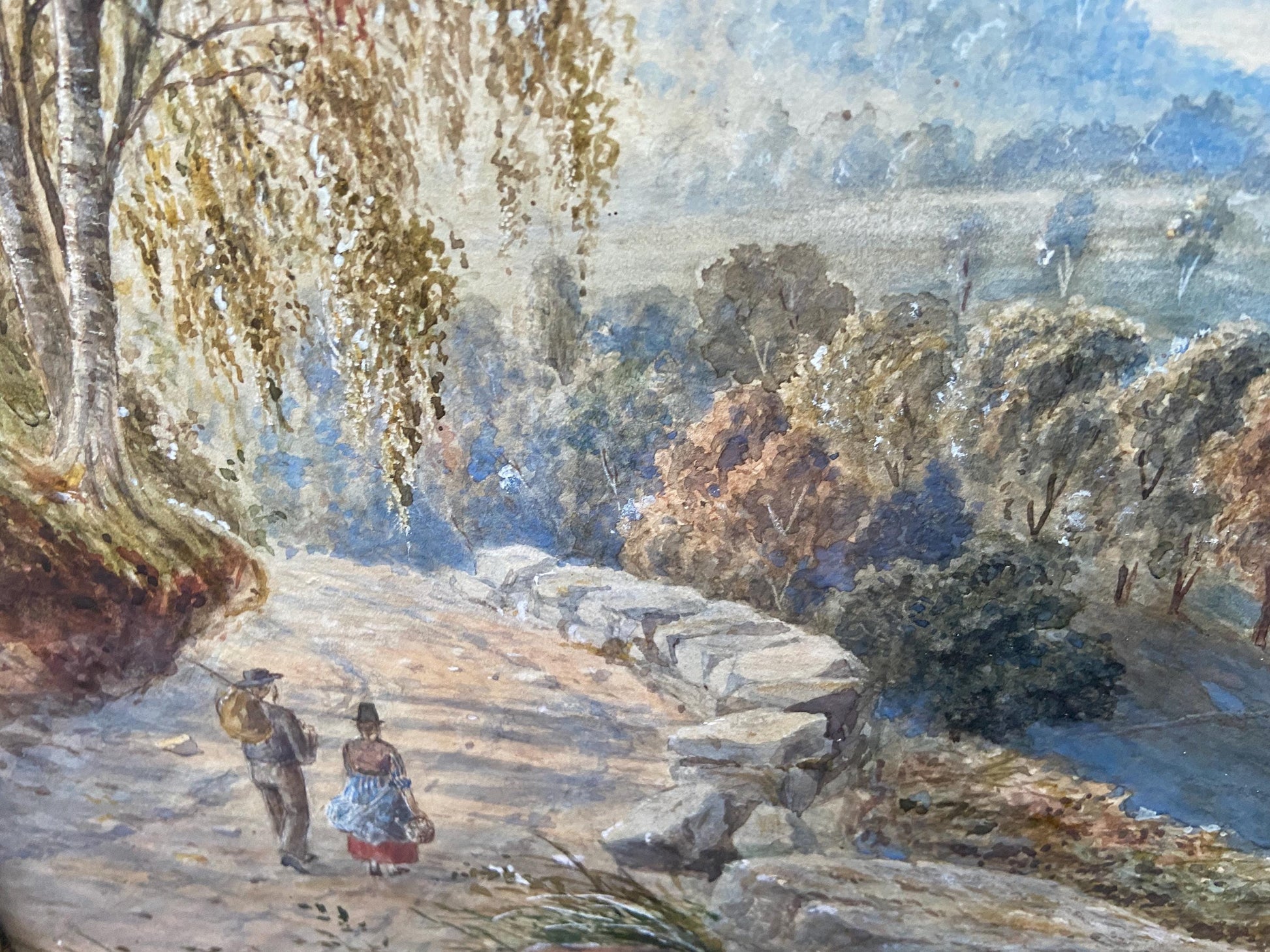 Antique watercolour of Welsh mountainside by R T J Chancellor, 1873 signed and dated, antique wooden gesso glazed frame