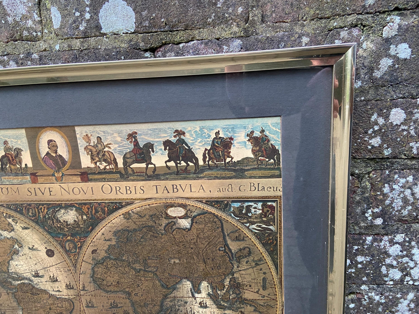 Blaeu Wall Map Vintage Print - authentic print with metallic detail in vintage frame