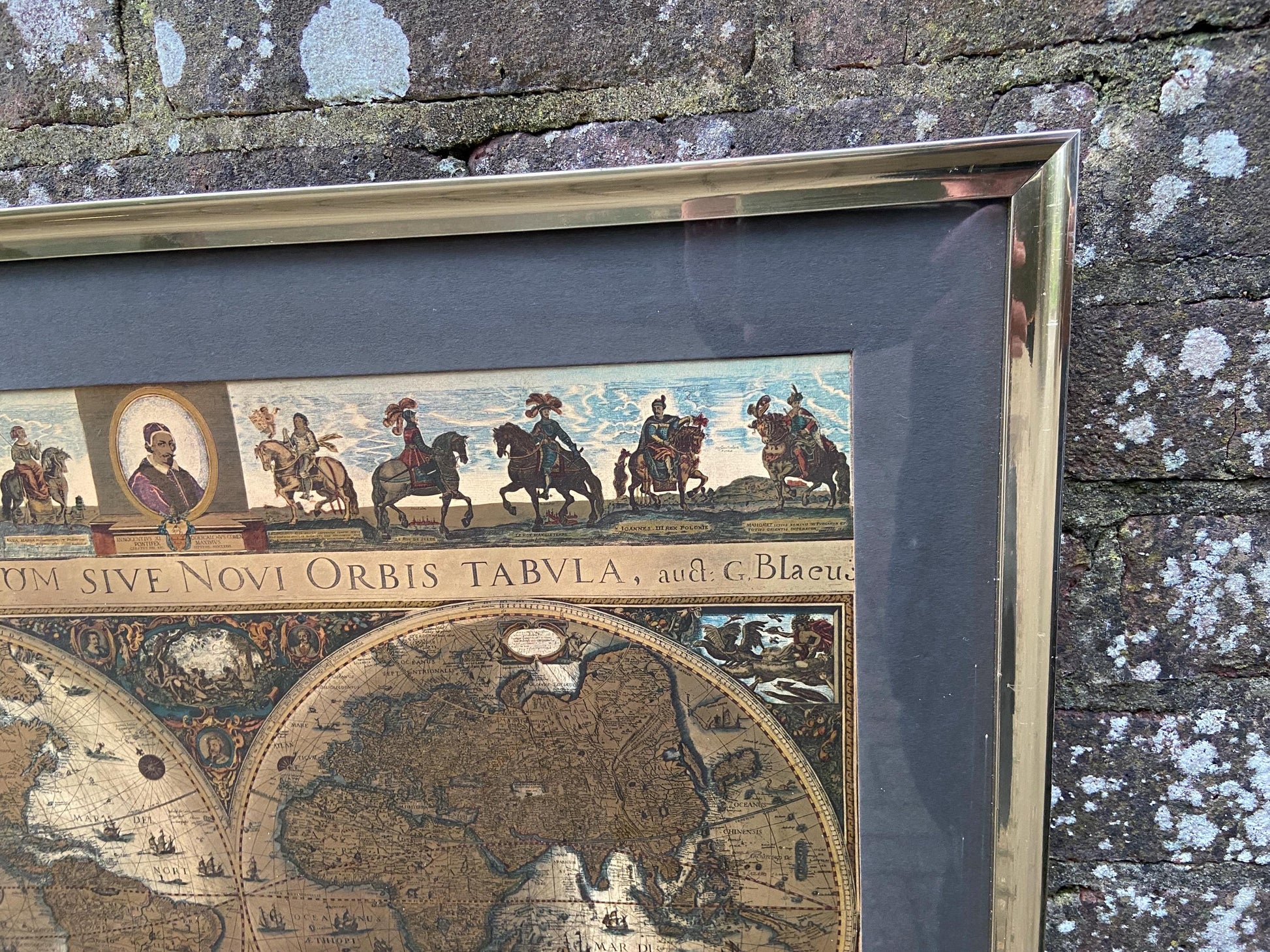 Blaeu Wall Map Vintage Print - authentic print with metallic detail in vintage frame
