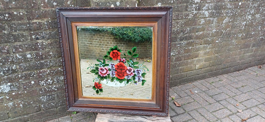 Large Vintage Pre War Central European Floral Mirror with Etched Glass Flower Motif Decoration. Free Hand Delivery.