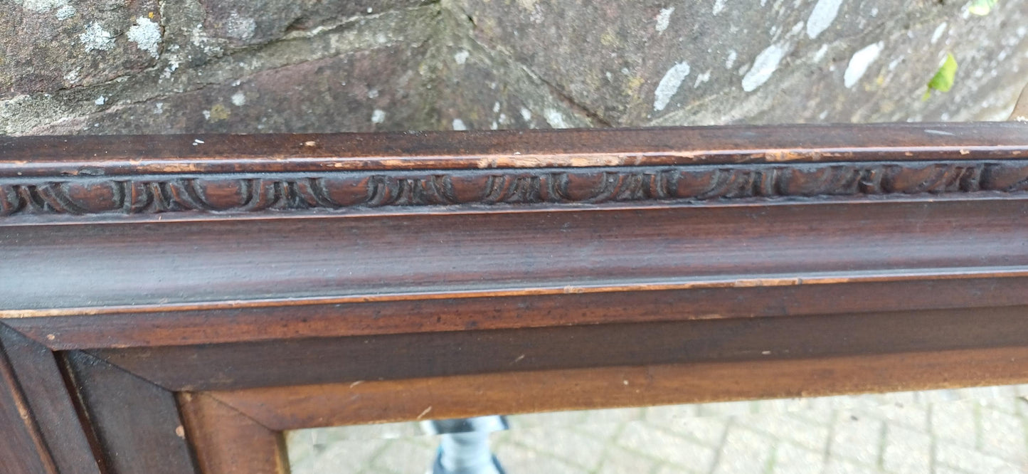 Large Vintage Pre War Central European Floral Mirror with Etched Glass Flower Motif Decoration. Free Hand Delivery.