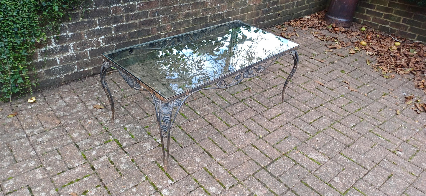 Imposing Upcycled Age Worn Effect Huge Iron and Glass Coffee Table New 1cm Thick Glass Surface. Free Hand Delivery.
