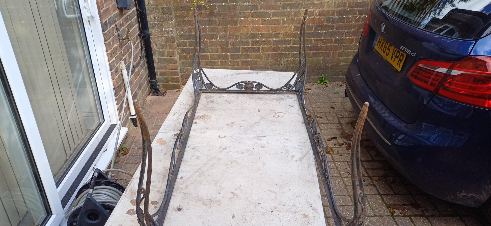 Imposing Upcycled Age Worn Effect Huge Iron and Glass Coffee Table New 1cm Thick Glass Surface. Free Hand Delivery.
