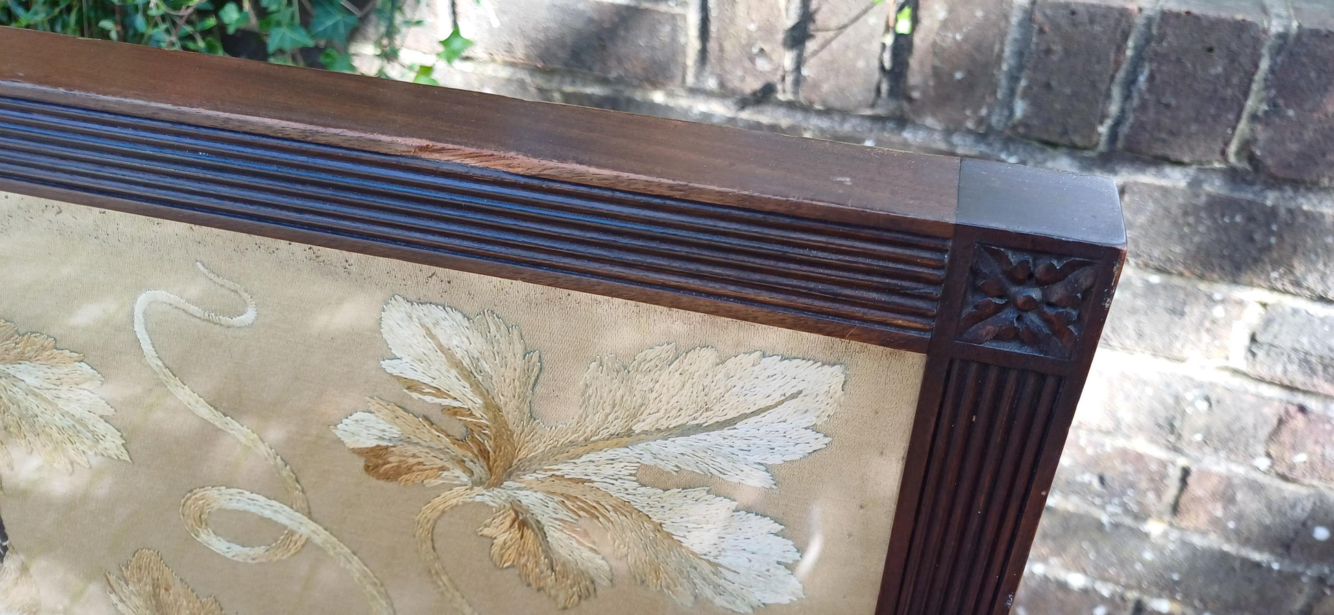Huge Imposing Victorian Mahogany Fire Screen with Bird of Paradise Embroidery Needlework. Free Hand Delivery.