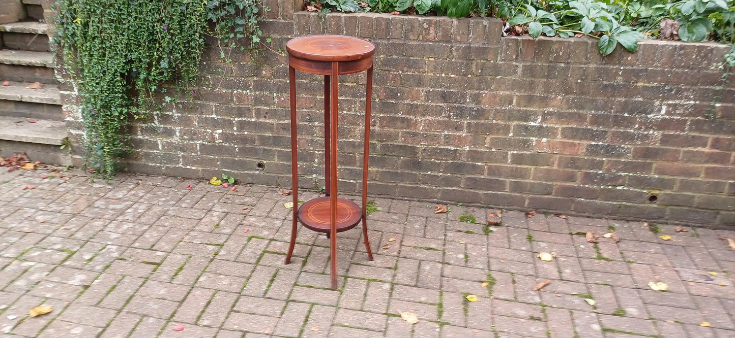 Vintage Inlaid Mahogany Plant Stand – Elegant Entryway Accent Furniture