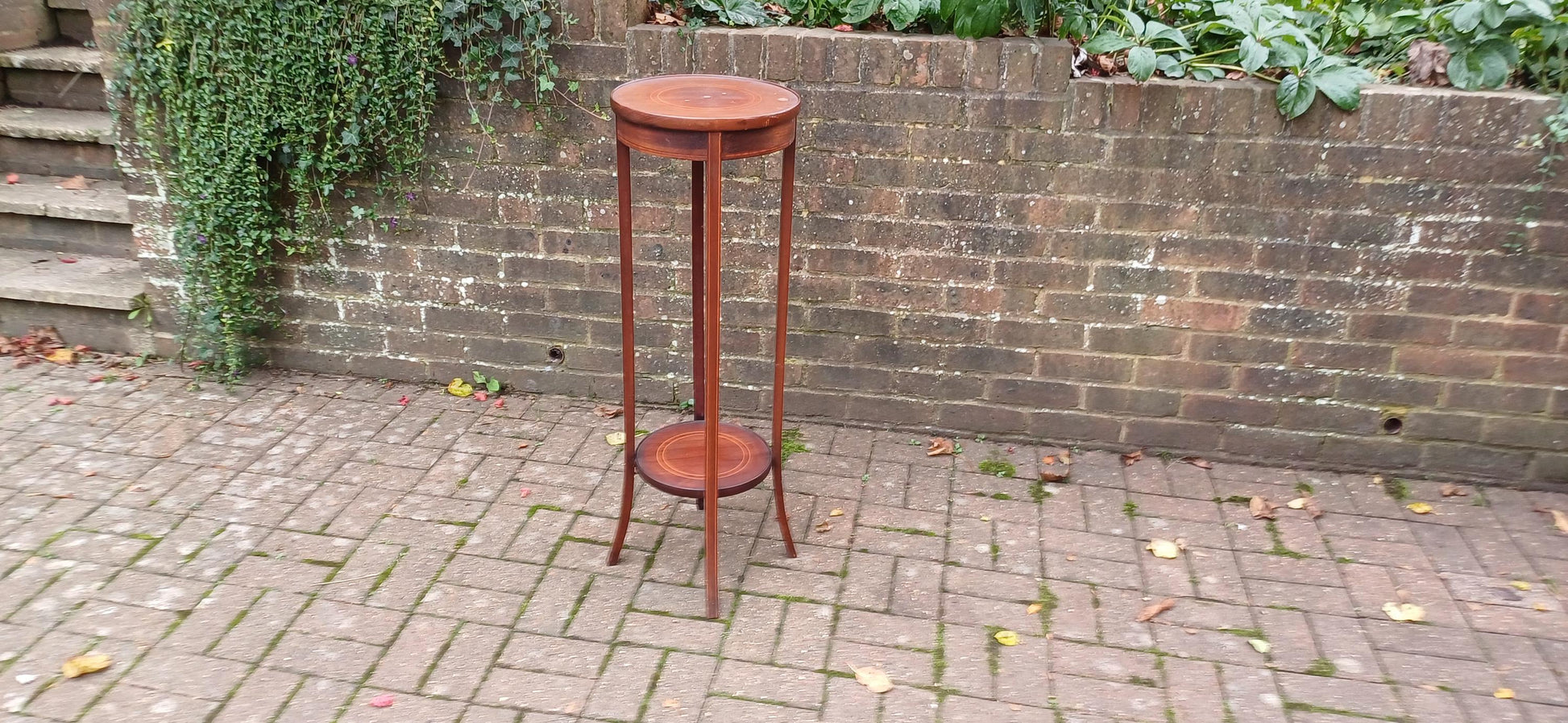Vintage Inlaid Mahogany Plant Stand – Elegant Entryway Accent Furniture