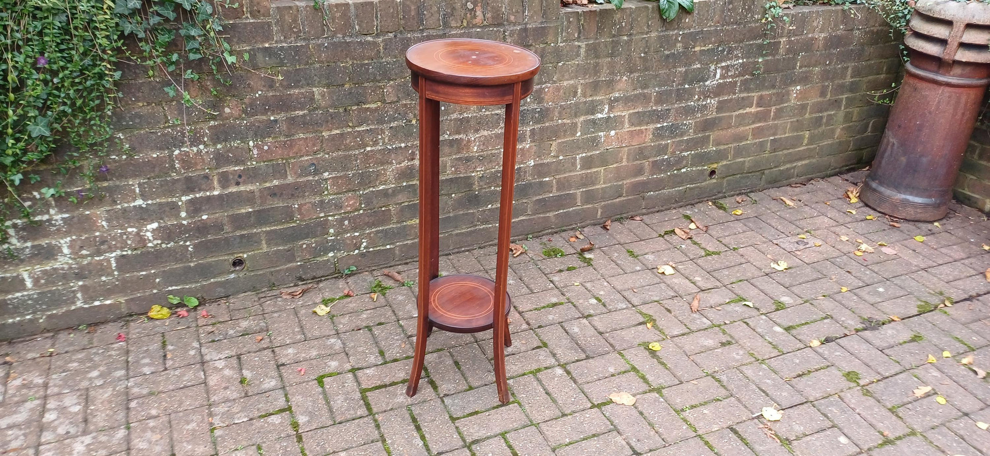 Vintage Inlaid Mahogany Plant Stand – Elegant Entryway Accent Furniture