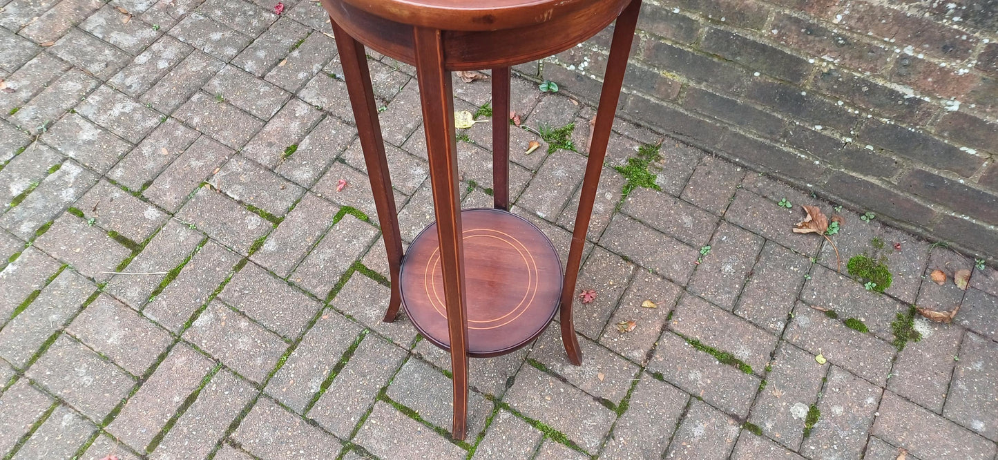 Vintage Inlaid Mahogany Plant Stand – Elegant Entryway Accent Furniture