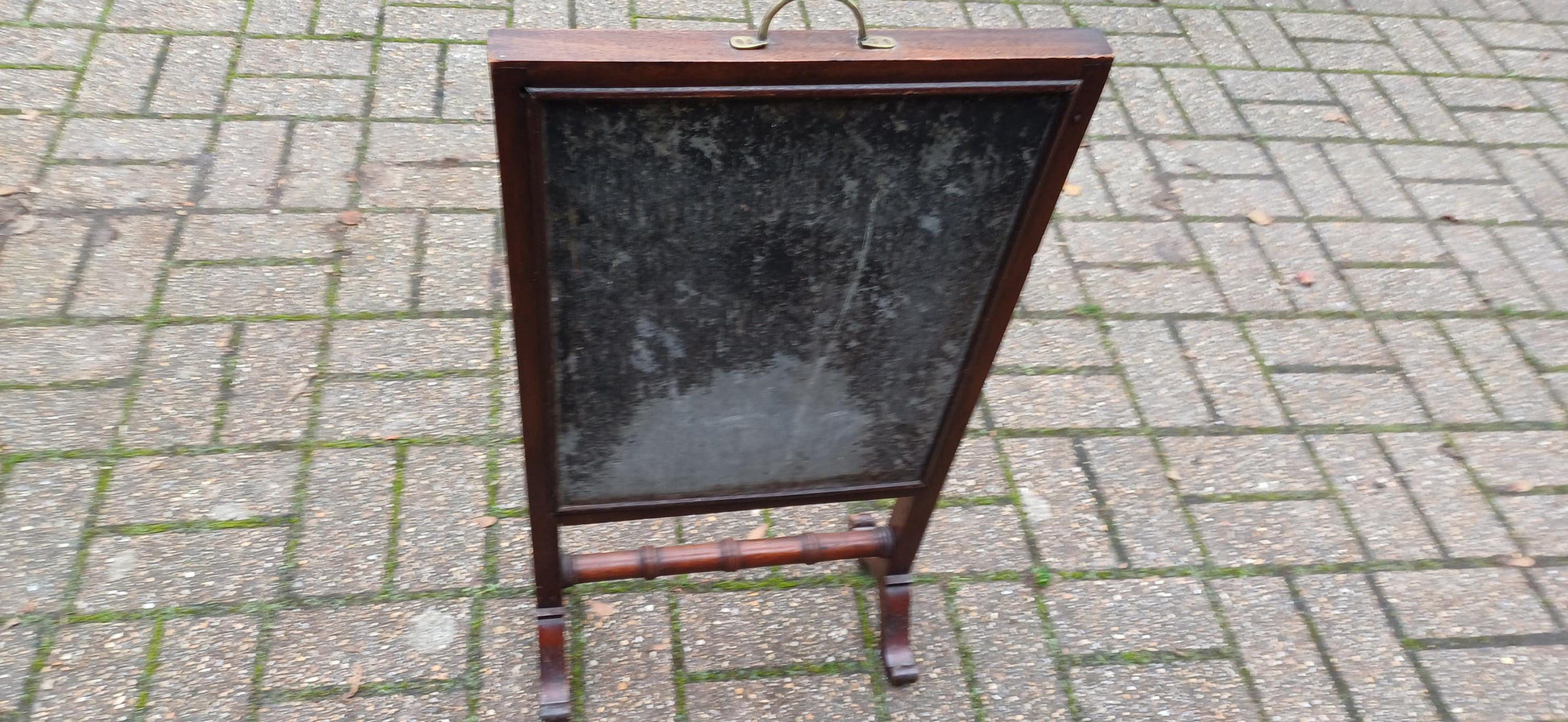Stunning Top Quality Mahogany Glazed Fire Screen with Galleon Tapestry Unusually Thin Perfect for Smaller Fireplace.