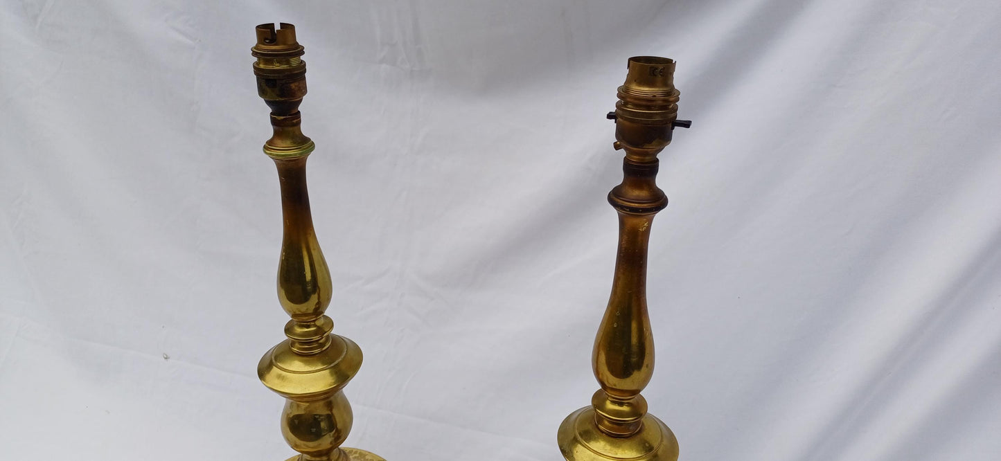 Huge Imposing Vintage pair of tall brass altar style candlestick holder lamp bases – 54cm tall