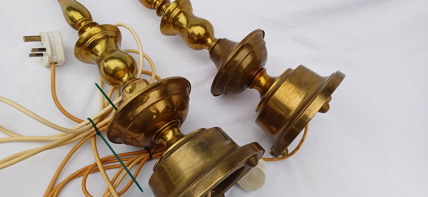 Huge Imposing Vintage pair of tall brass altar style candlestick holder lamp bases – 54cm tall