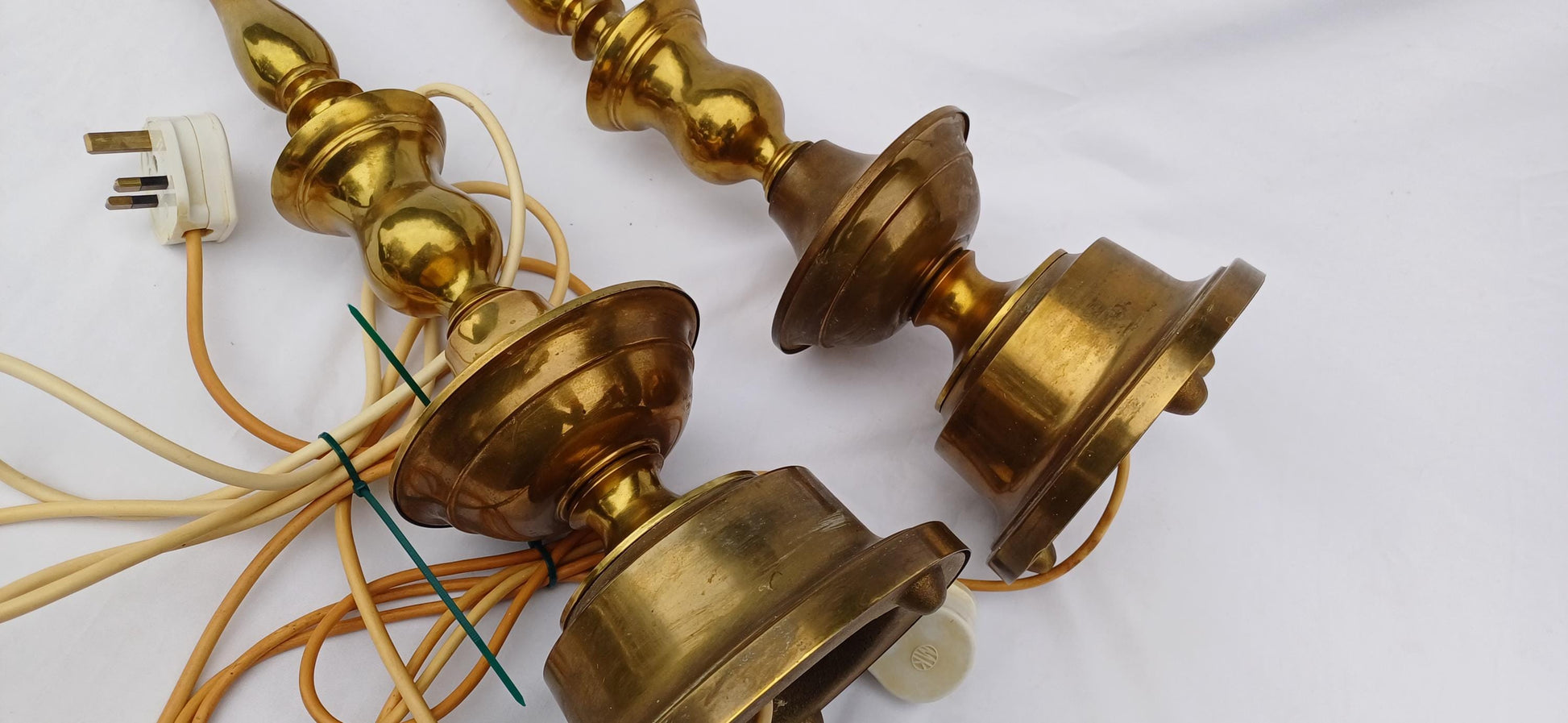 Huge Imposing Vintage pair of tall brass altar style candlestick holder lamp bases – 54cm tall