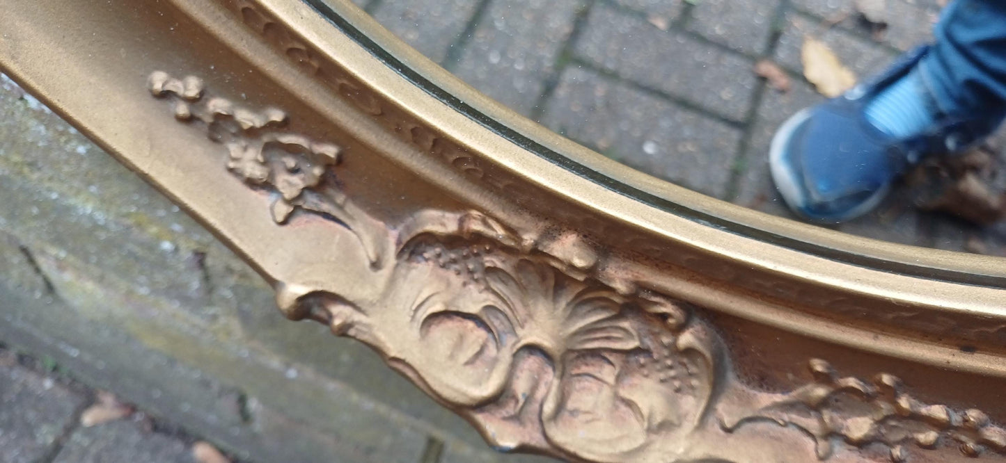 Striking Vintage 1980s Large Ornate Gold Composite Decorative Mirror – Retro Statement Piece