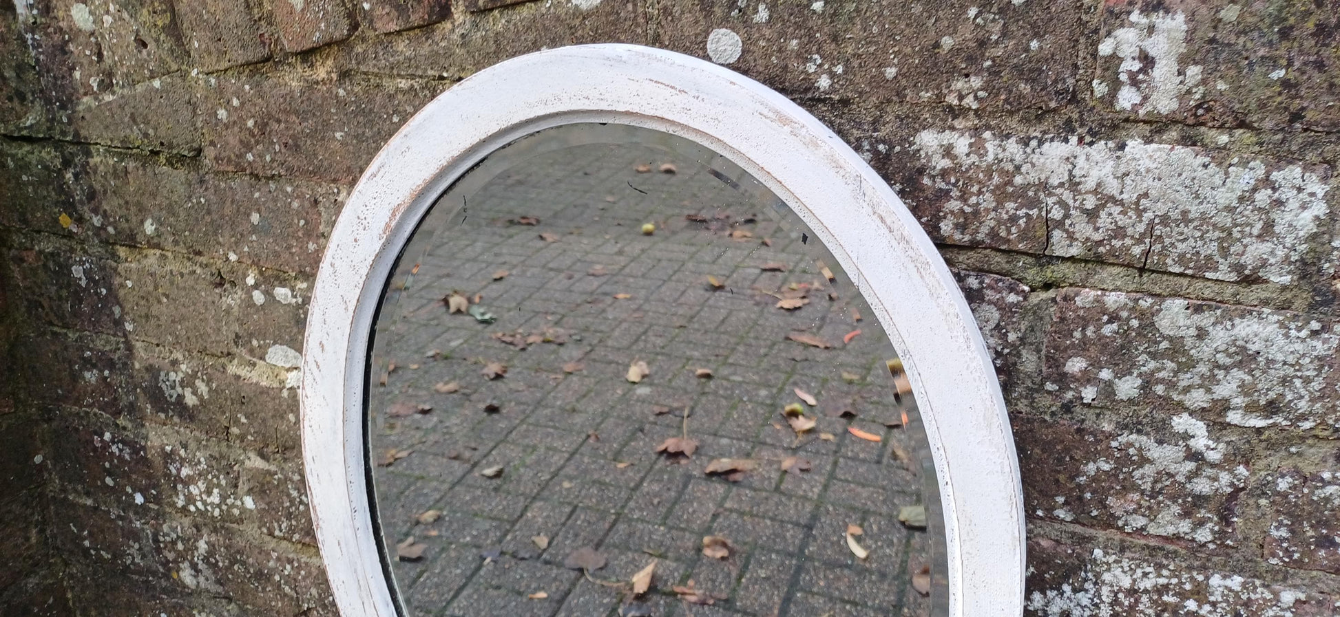 Bespoke Hand Painted and Distressed Vintage Early 20th Century Mahogany Oval Mirror Bevelled Glass