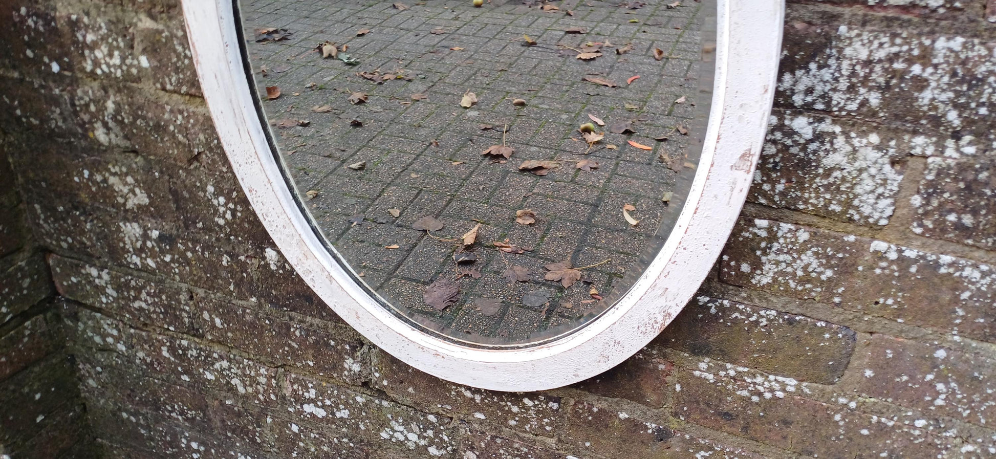 Bespoke Hand Painted and Distressed Vintage Early 20th Century Mahogany Oval Mirror Bevelled Glass
