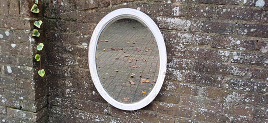 Bespoke Hand Painted and Distressed Vintage Early 20th Century Mahogany Oval Mirror Bevelled Glass