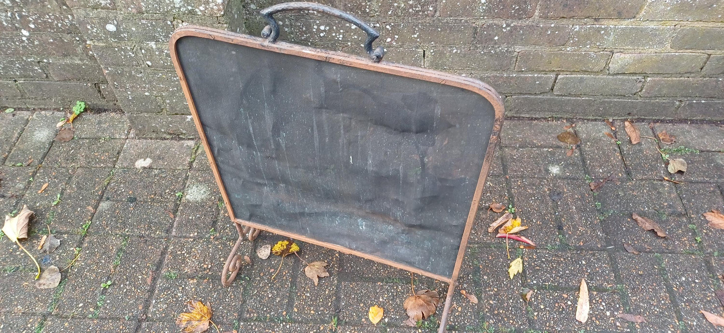 Vintage 70s Age Worn Rustic Iron and Mesh Decorative Fire Screen Grape Decoration.