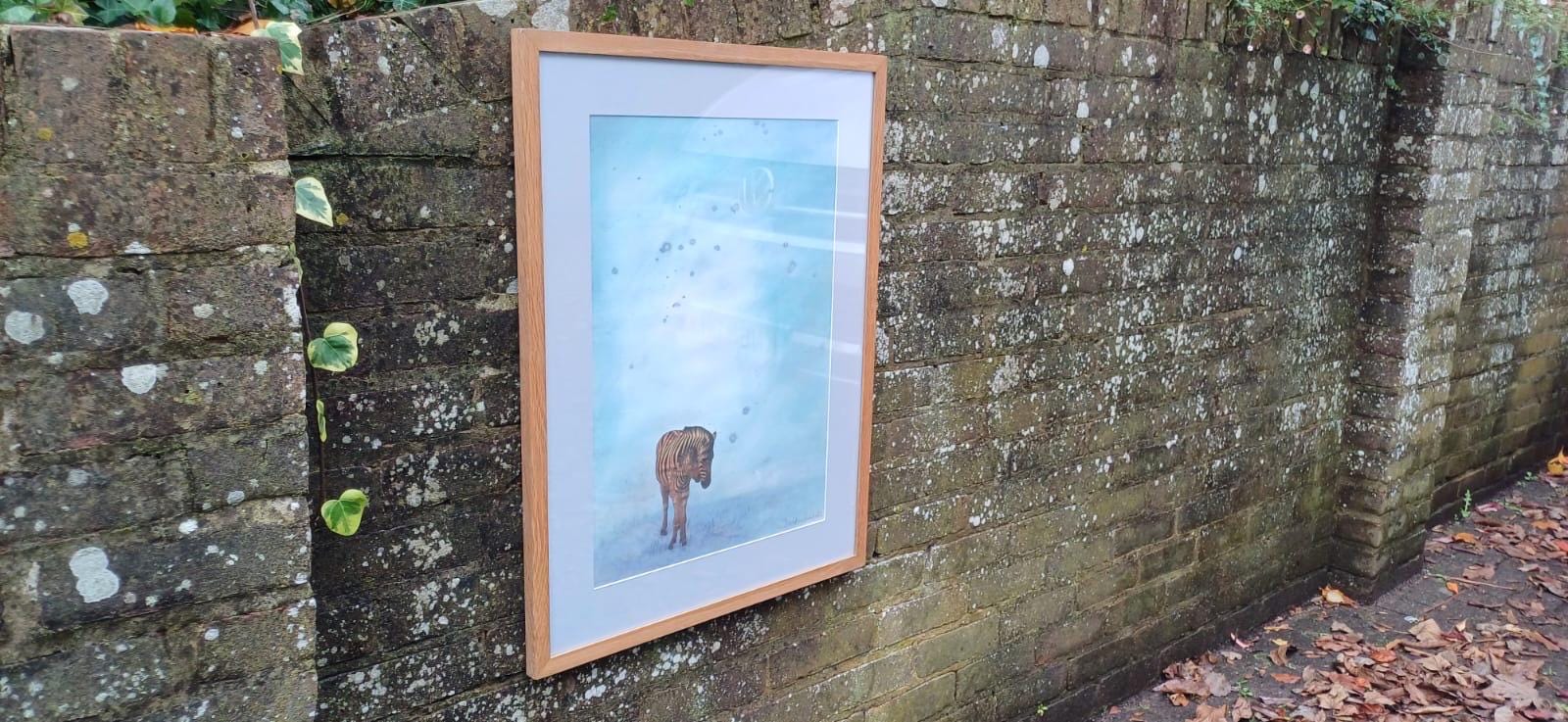 ZEBRA Large original mixed media painting of Two Zebras titled Reunited, watercolour & collage, professionally framed (Dorothea Huntrods)