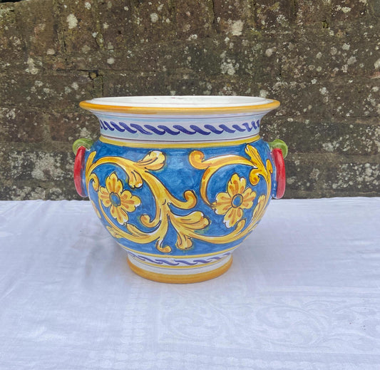 Italian handmade, hand painted pottery planter or jardiniere. excellent condition