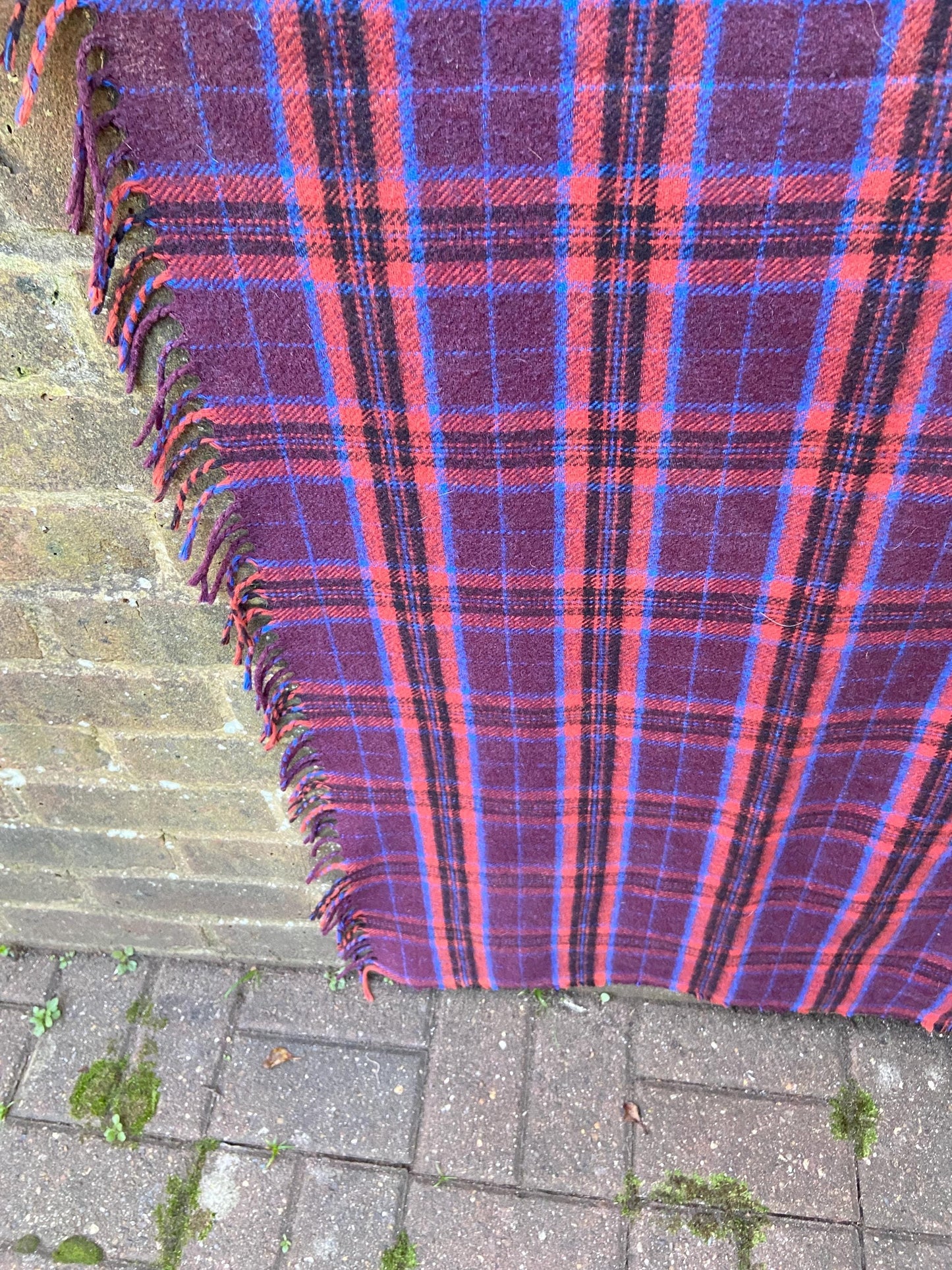 Vintage duo of woollen blankets - one large and one smller rectangular, picnic blankets picnic rugs, telly blankets