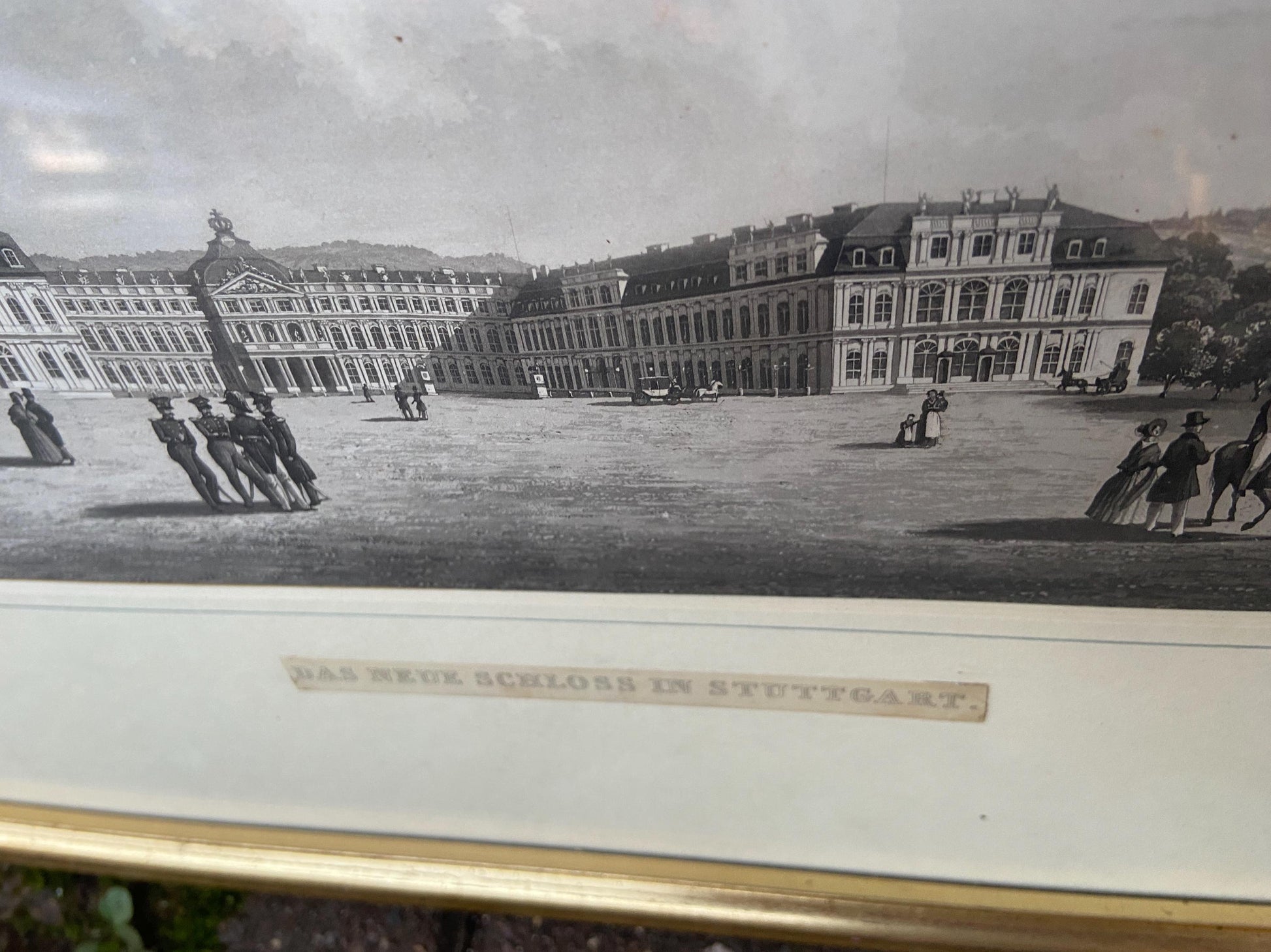 Vintage prints of German Castles (Stuttgart) in vintage mounts and frames - Das Neue Schloss and Das Alte Schloss