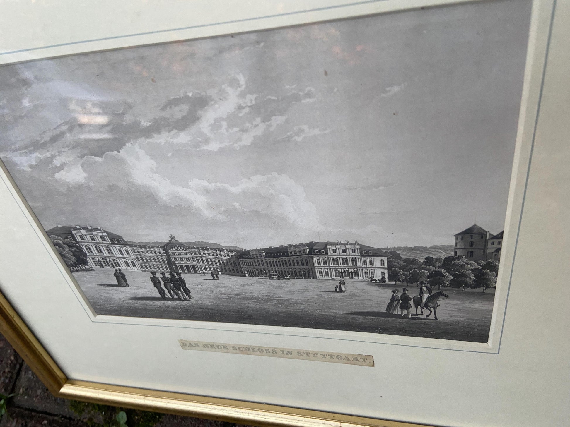 Vintage prints of German Castles (Stuttgart) in vintage mounts and frames - Das Neue Schloss and Das Alte Schloss