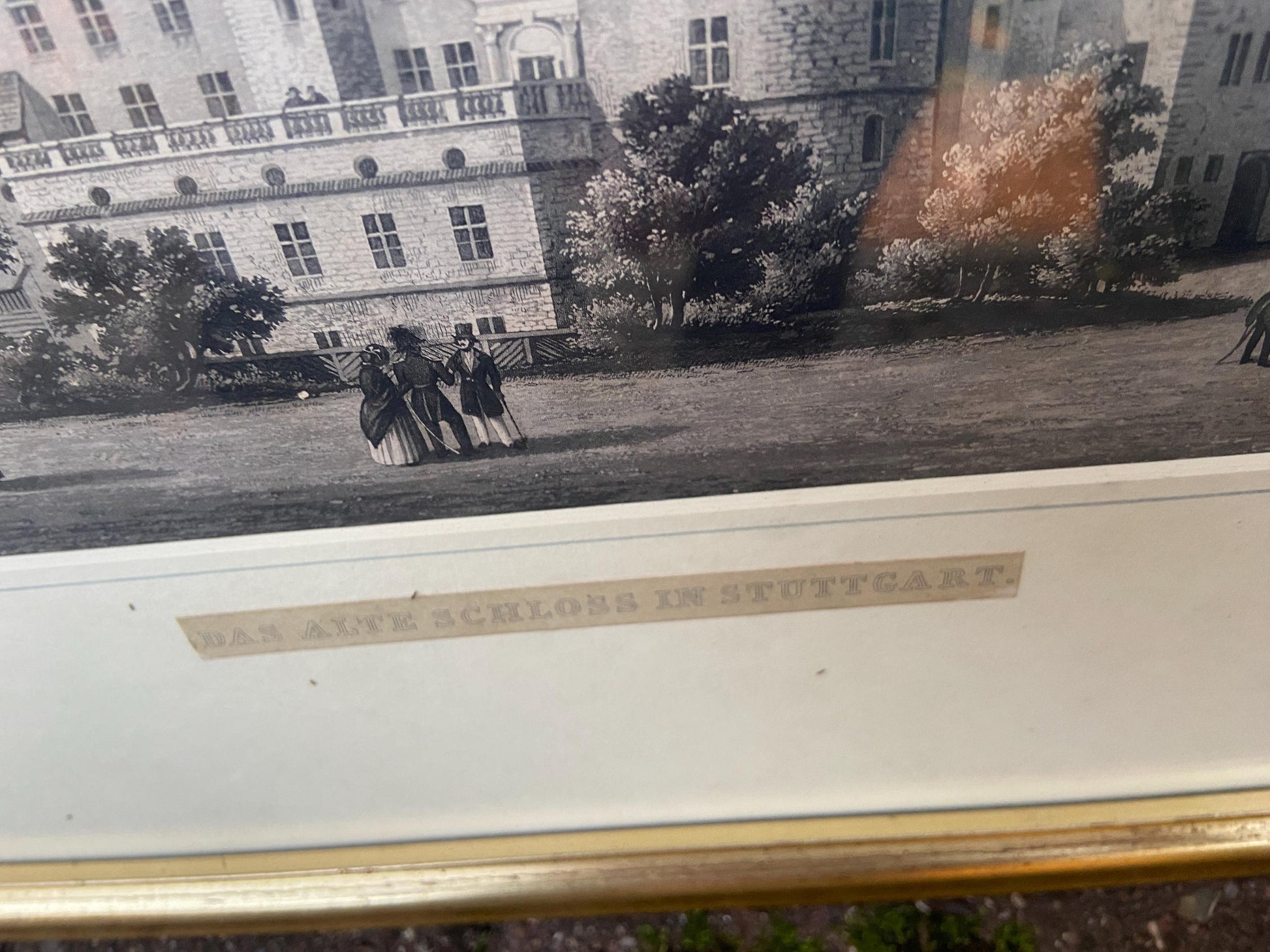 Vintage prints of German Castles (Stuttgart) in vintage mounts and frames - Das Neue Schloss and Das Alte Schloss