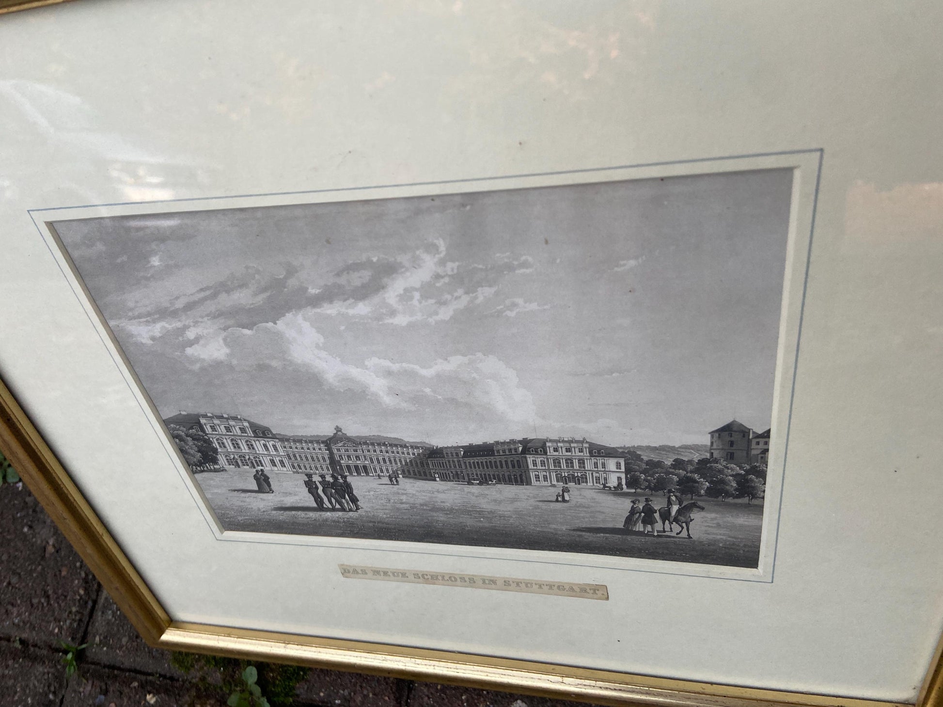 Vintage prints of German Castles (Stuttgart) in vintage mounts and frames - Das Neue Schloss and Das Alte Schloss