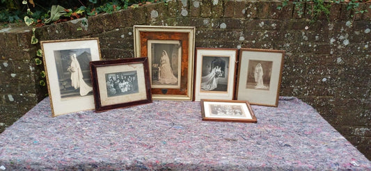 set of vintage wedding and wedding dresses photos. Victorian and later. Vintage frames with glass.